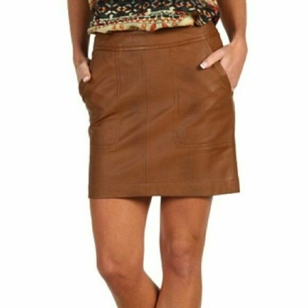 KENSIE Womens SIZE 4 Cinnamon Brown Vegan Leather MINI SKIRT Pockets NWT NEW $78